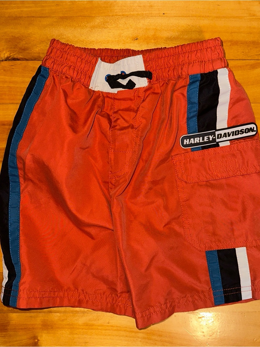 Harley Davidson Boys Size 5 Orange Swim Trunks Board Shorts Moto Biker Cargo